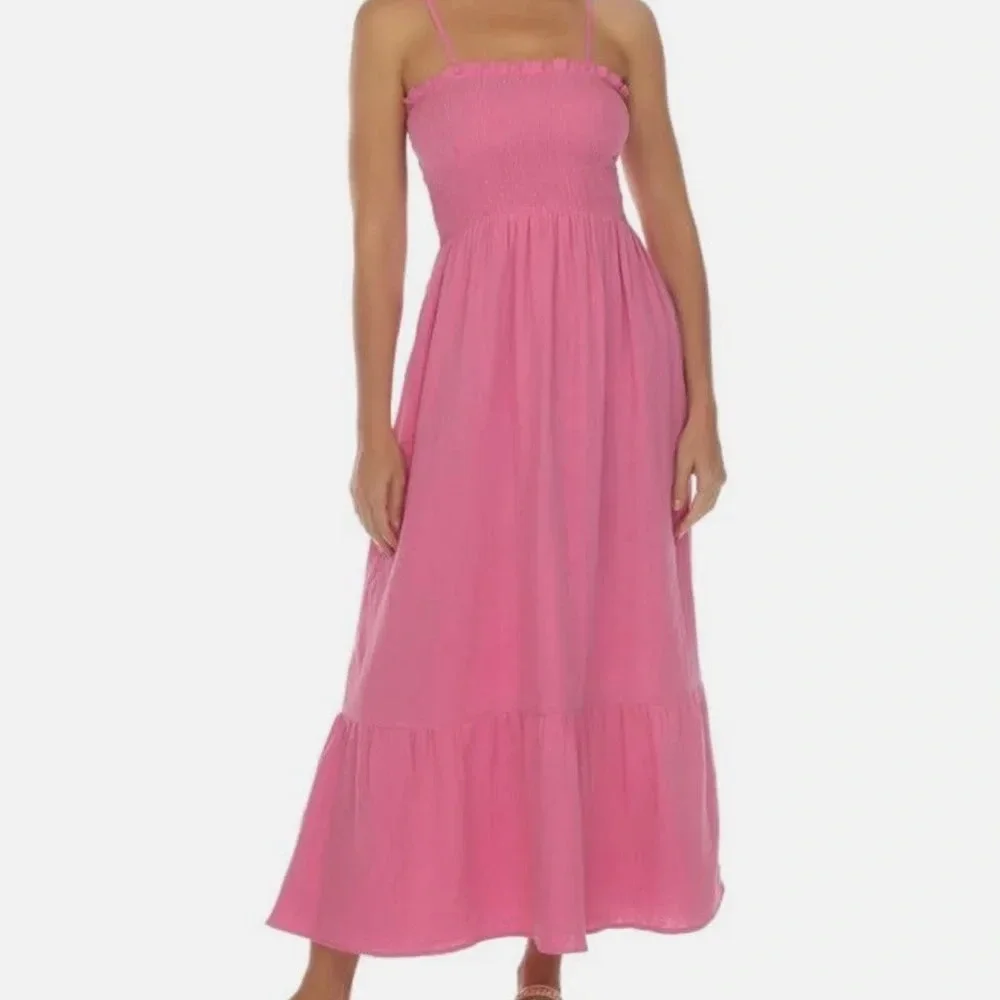 Raviya Womens XL Smocked Cotton Maxi Dress Swimsuit Cover Up in‎ Cove Pink 184